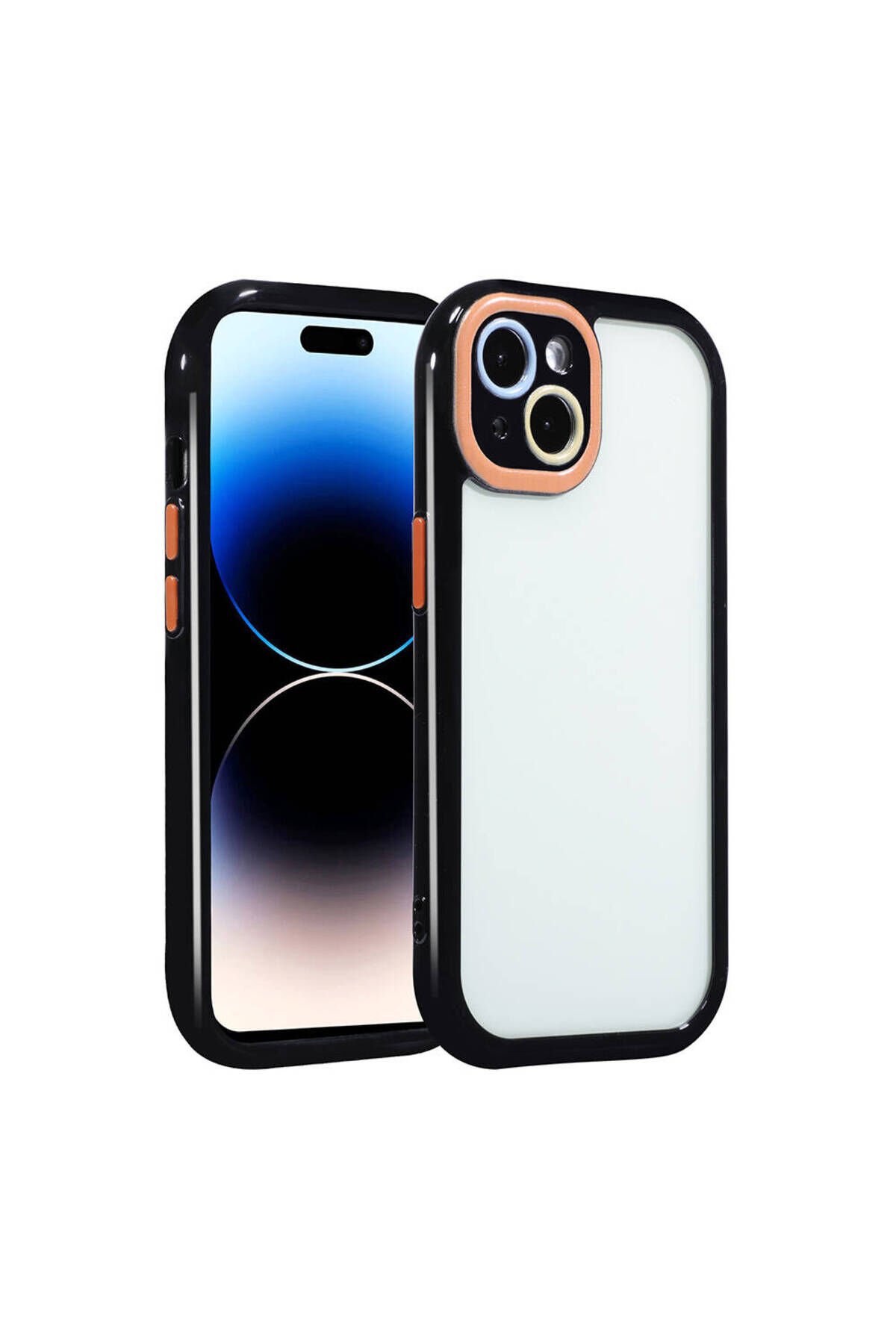 iPhone 14 Kılıf Kamera Korumalı Renkli Kenar ve Çerçeve Tasarımlı BSAY Vitamin Kapak-Mürdüm Siyah