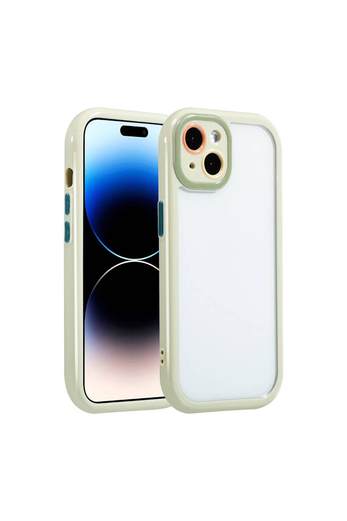 iPhone 14 Kılıf Kamera Korumalı Renkli Kenar ve Çerçeve Tasarımlı BSAY Vitamin Kapak-Mürdüm Yeşil