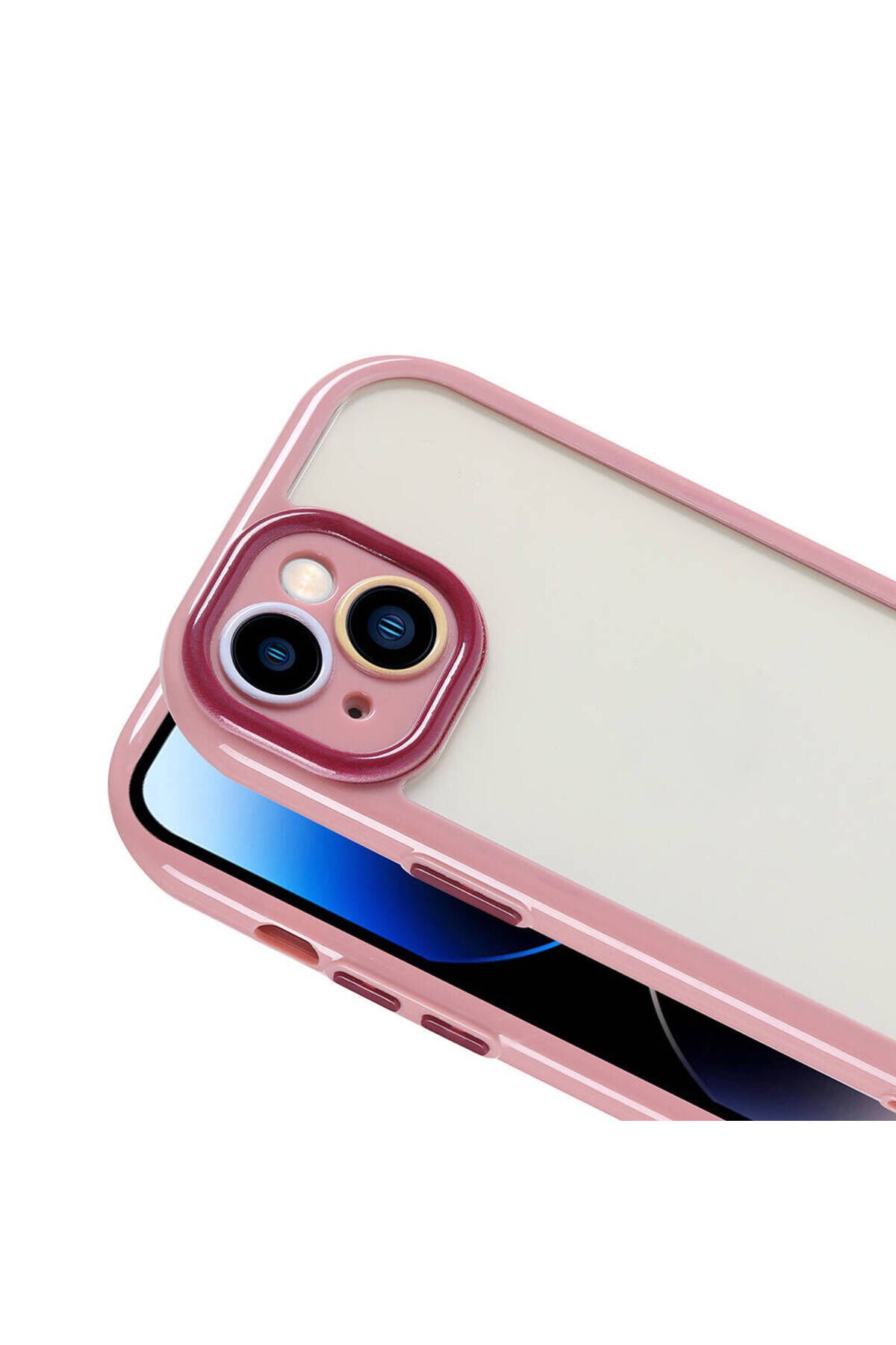 iPhone 14 Kılıf Kamera Korumalı Renkli Kenar ve Çerçeve Tasarımlı BSAY Vitamin Kapak-Mürdüm Yeşil