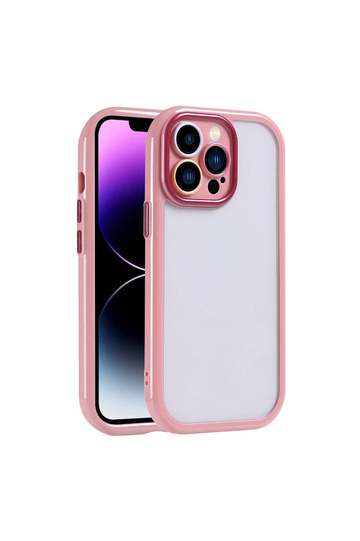 iPhone 14 Pro Max Kılıf Kamera Korumalı Renkli Kenar ve Çerçeve Tasarımlı BSAY Vitamin Kapak-Mürdüm Mürdüm