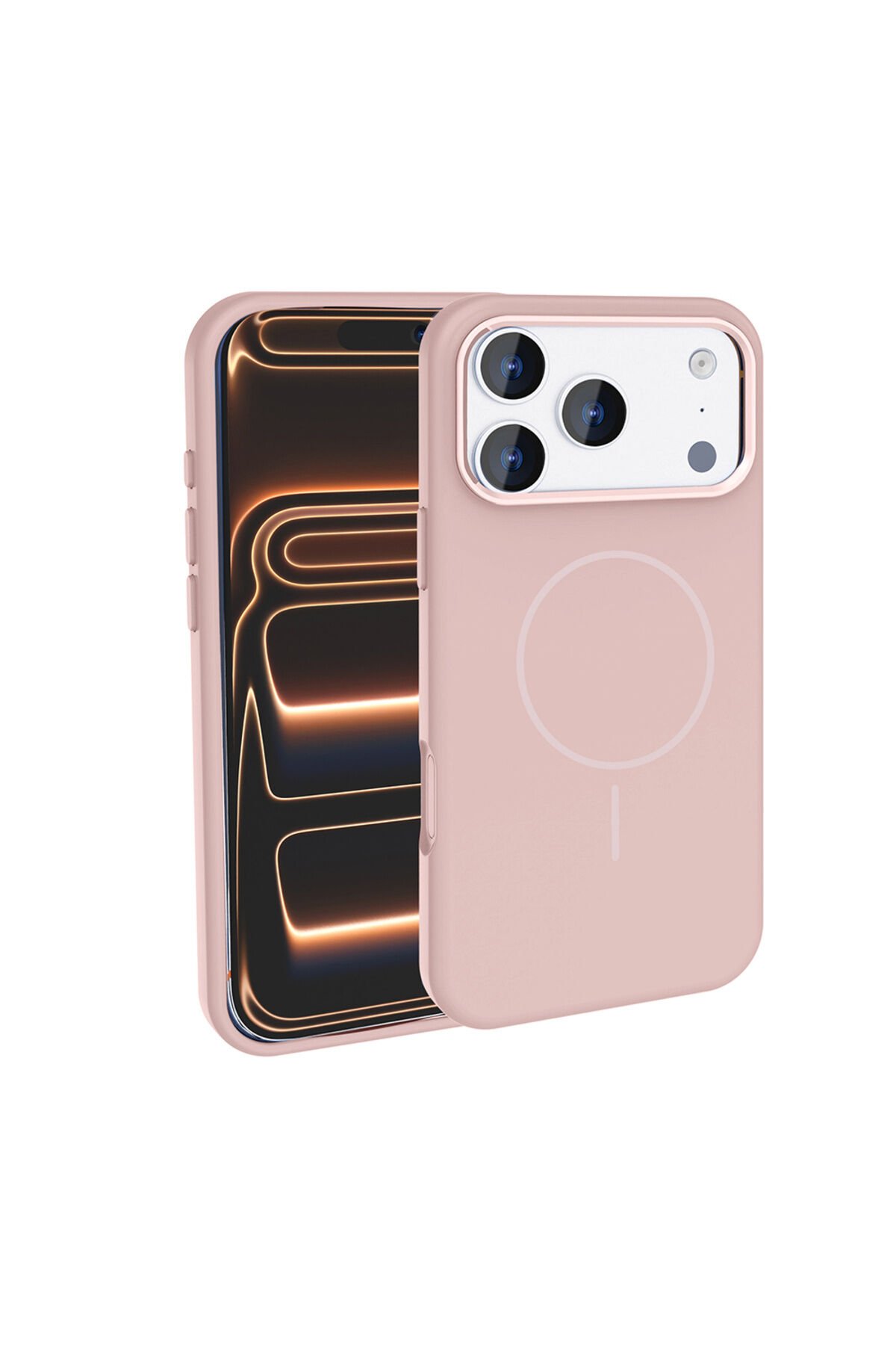 iPhone 17 Pro Kılıf M-Safe Şarj Özellikli Metal Kamera Çerçeveli BSAY Edi Silikon Kapak - Turuncu Altın
