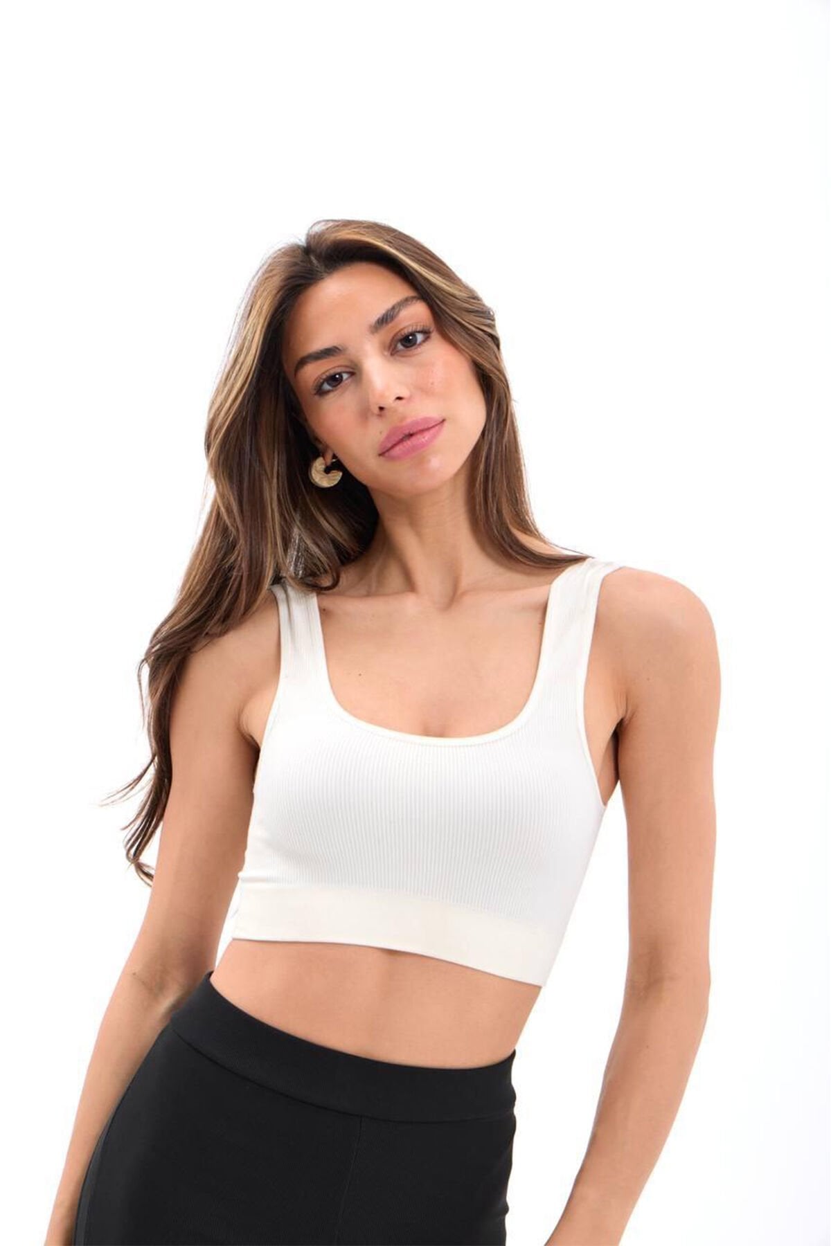 Ekru Fitilli Crop Atlet M-L