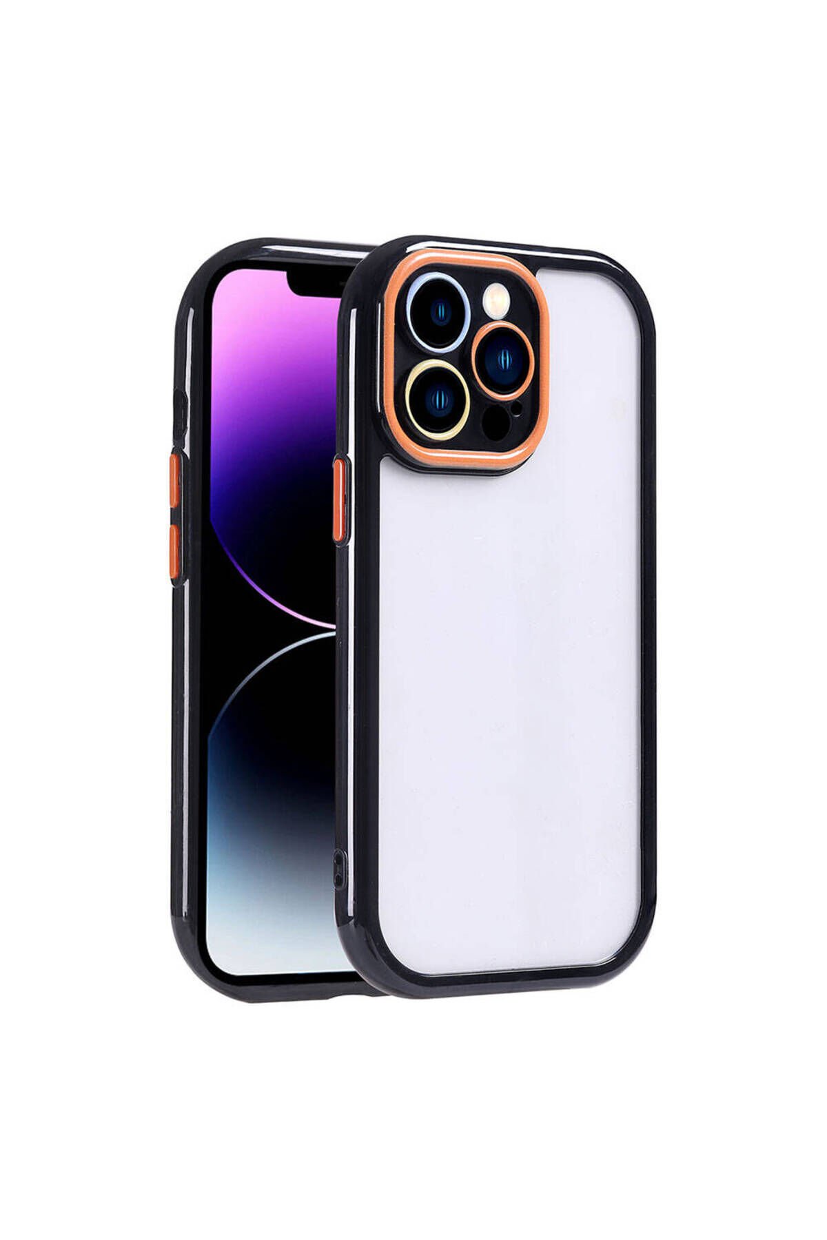 iPhone 14 Pro Max Kılıf Kamera Korumalı Renkli Kenar ve Çerçeve Tasarımlı BSAY Vitamin Kapak-Mürdüm Siyah
