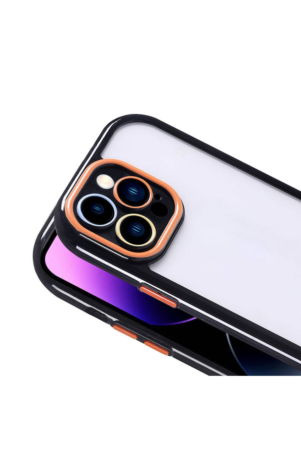 iPhone 14 Pro Max Kılıf Kamera Korumalı Renkli Kenar ve Çerçeve Tasarımlı BSAY Vitamin Kapak-Mürdüm Siyah