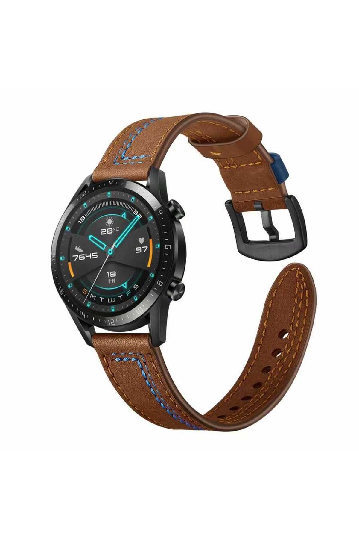 Gear S3 (22mm) Uyumlu KRD-19 Deri BSAY Kordon-Siyah Siyah