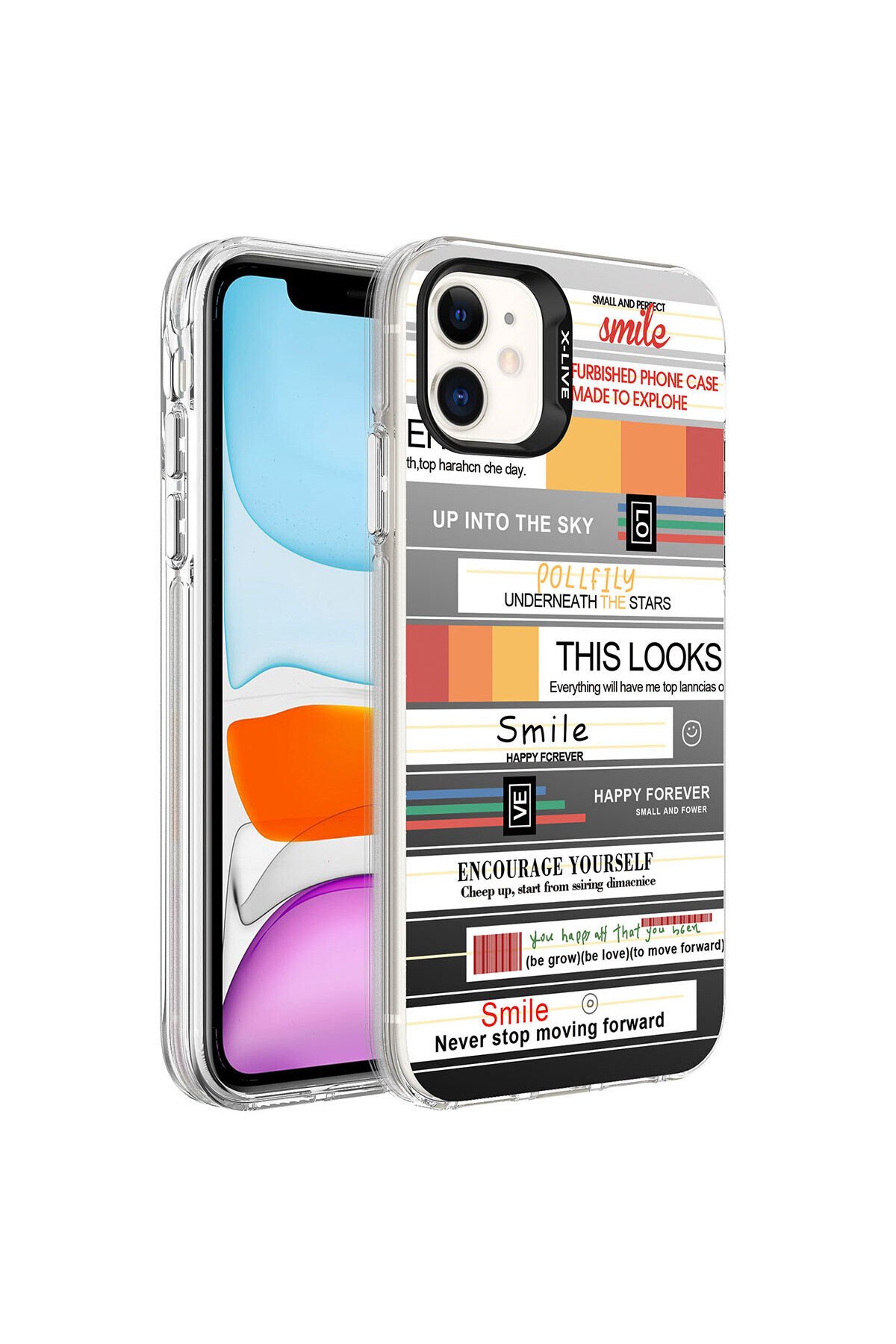 iPhone 12 Uyumlu Desenli BSAY Silver Sert Kılıf-Kalp Mottolar