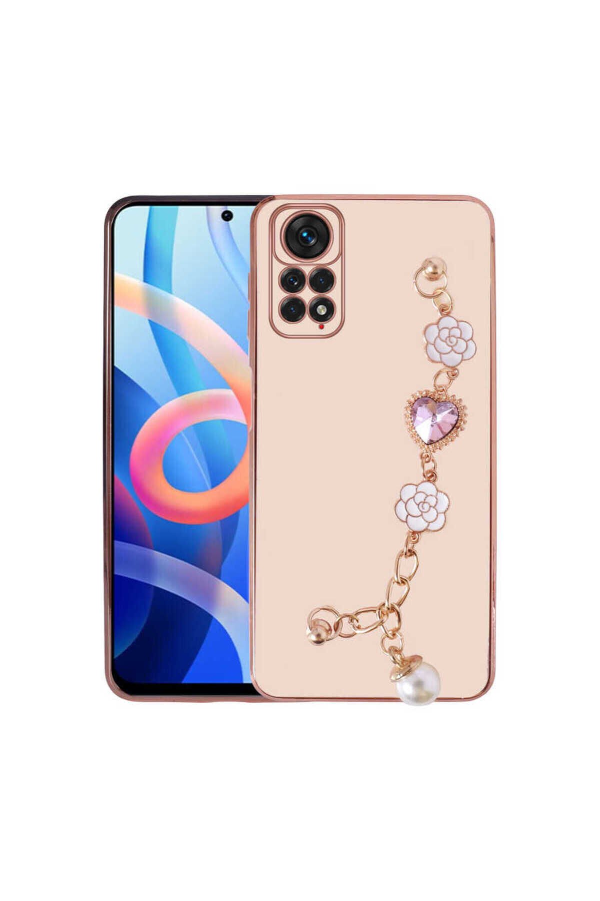 Redmi Note 11S Global Kılıf El Tutamaçlı Kamera Korumalı BSAY Taka Silikon Kapak - Siyah Pembe