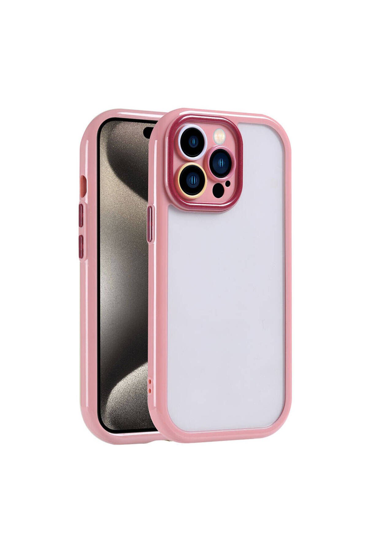 iPhone 15 Pro Kılıf Kamera Korumalı Renkli Kenar ve Çerçeve Tasarımlı BSAY Vitamin Kapak-Siyah Mürdüm
