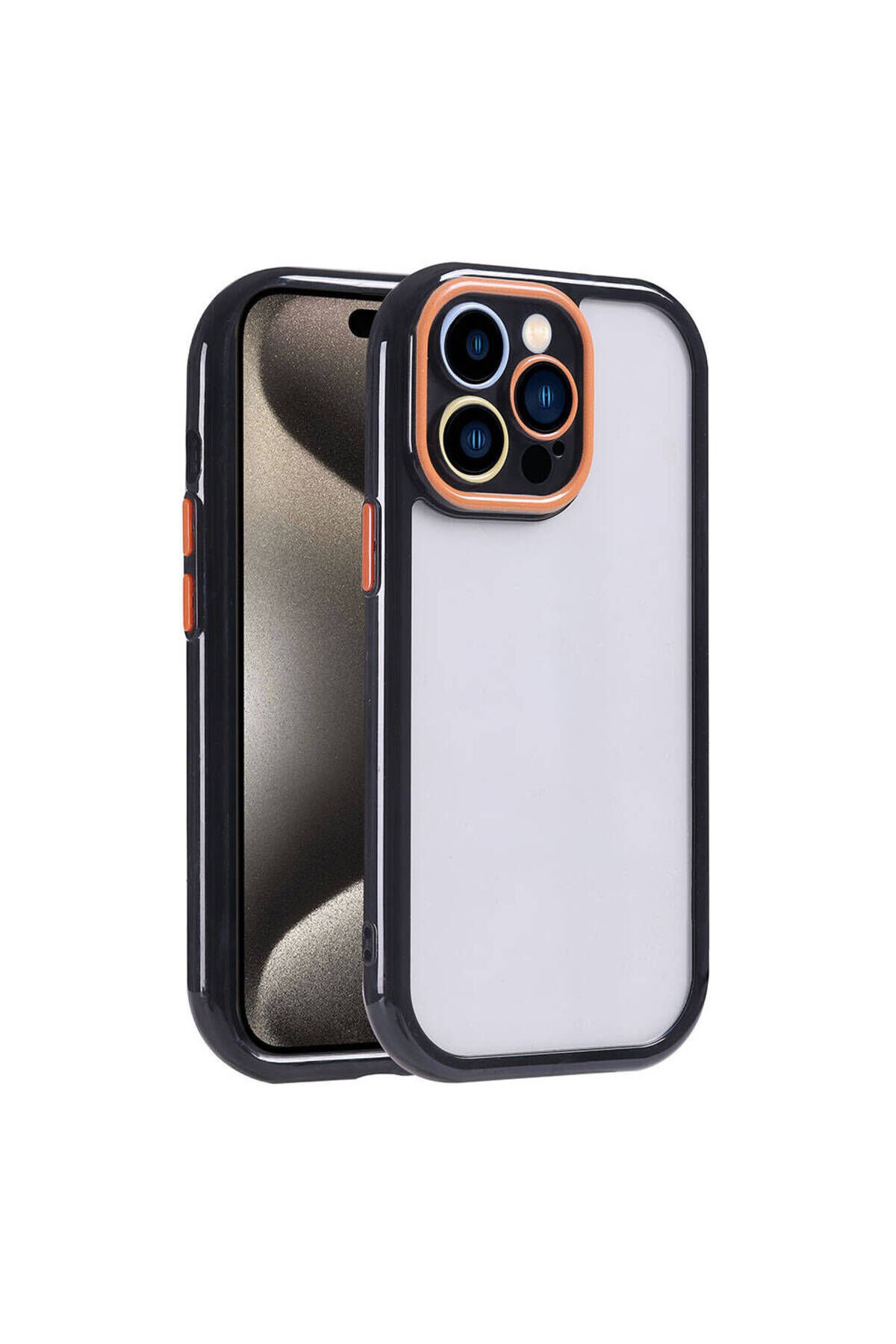 iPhone 15 Pro Max Kılıf Kamera Korumalı Renkli Kenar ve Çerçeve Tasarımlı BSAY Vitamin Kapak-Siyah Siyah