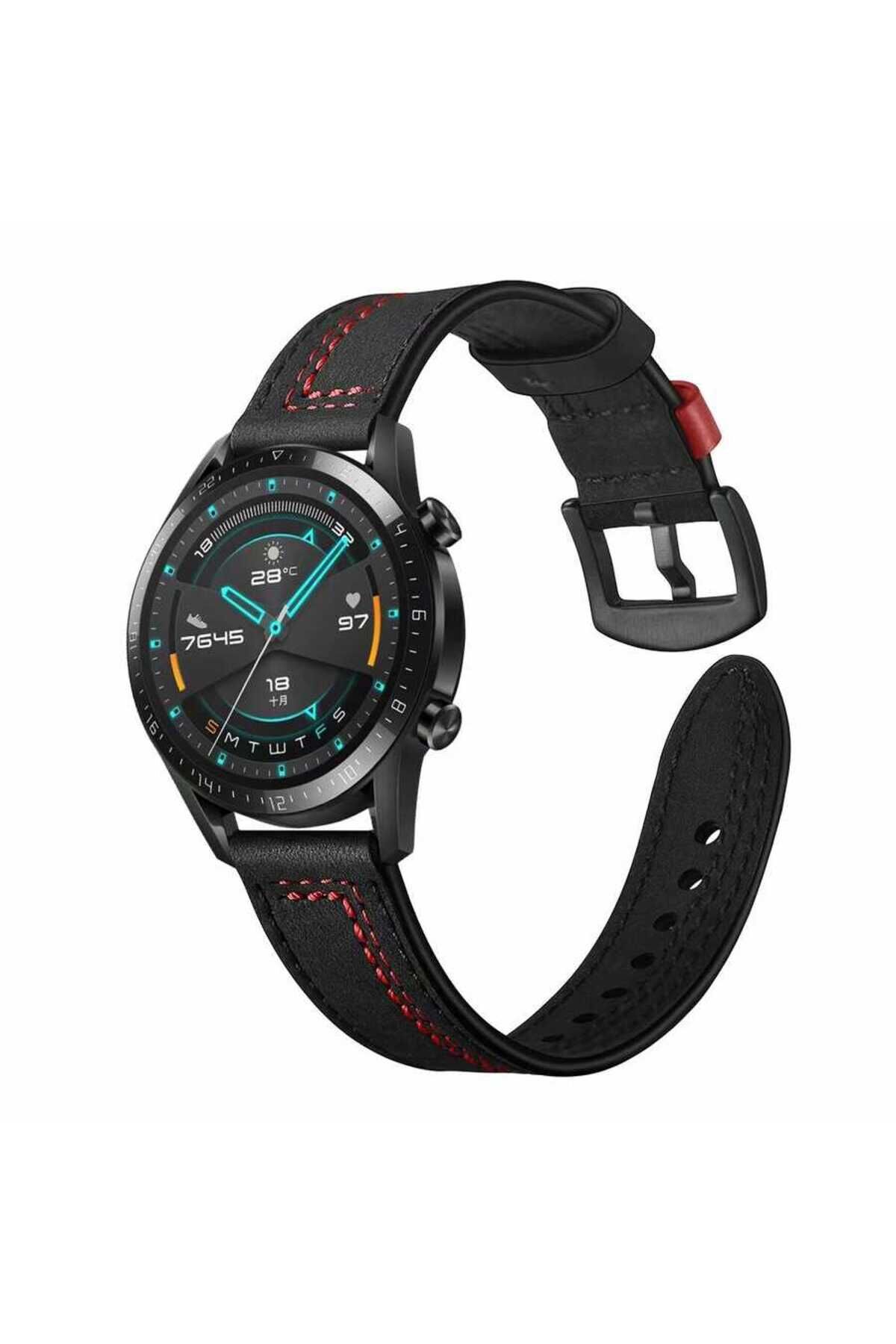 Galaxy Watch 46mm (22mm) Uyumlu KRD-19 Deri BSAY Kordon-Siyah Kahverengi