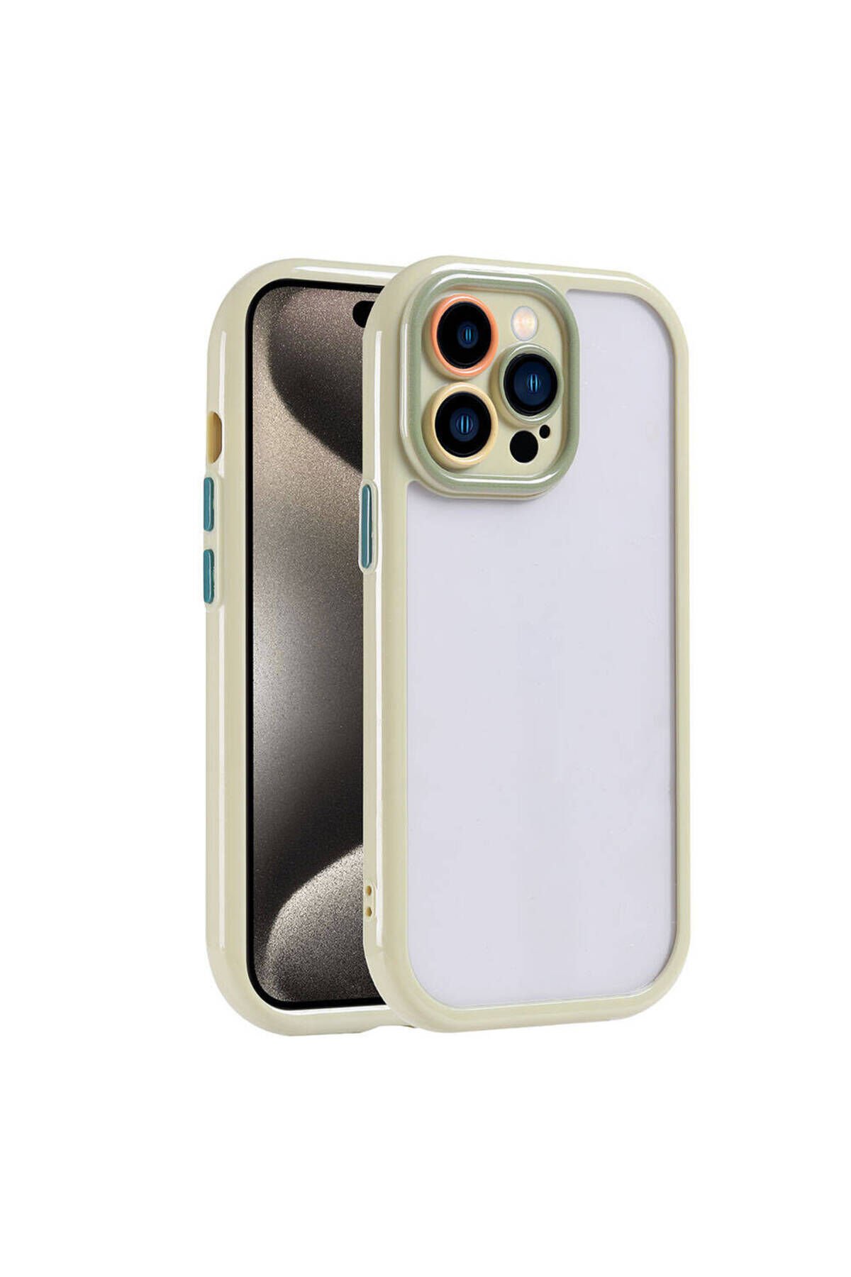 iPhone 15 Pro Max Kılıf Kamera Korumalı Renkli Kenar ve Çerçeve Tasarımlı BSAY Vitamin Kapak-Siyah Yeşil