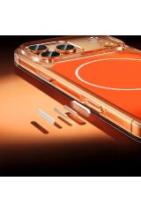 iPhone 17 Pro Kılıf SENK M-safe Şarj Özellikli Şeffaf Kamera Kontrol Butonlu Lugano Kapak - Turuncu Turuncu