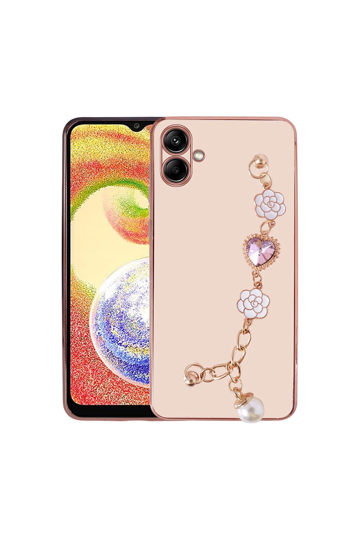 Galaxy A04 Kılıf El Tutamaçlı Kamera Korumalı BSAY Taka Silikon Kapak - Pembe Mor