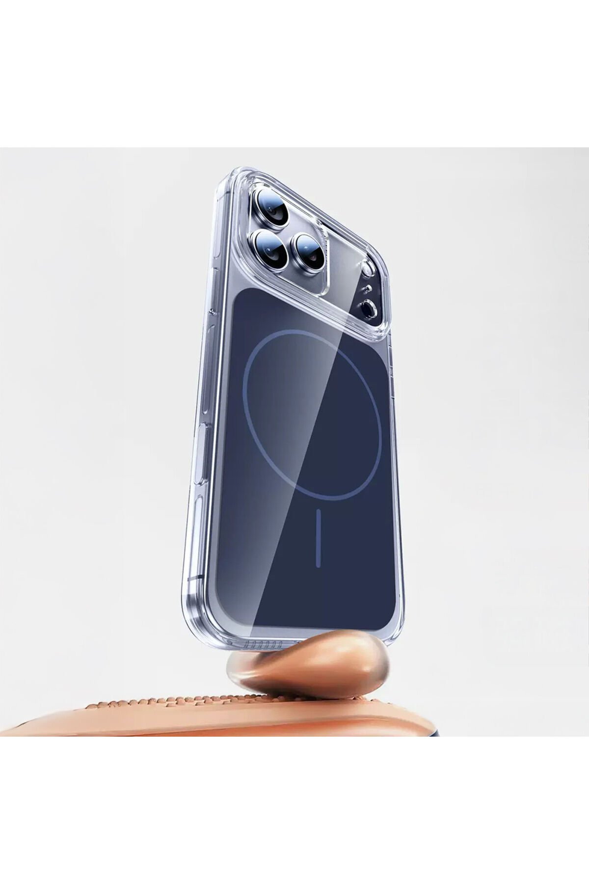 iPhone 17 Pro Kılıf SENK M-safe Şarj Özellikli Şeffaf Kamera Kontrol Butonlu Lugano Kapak - Turuncu Turuncu