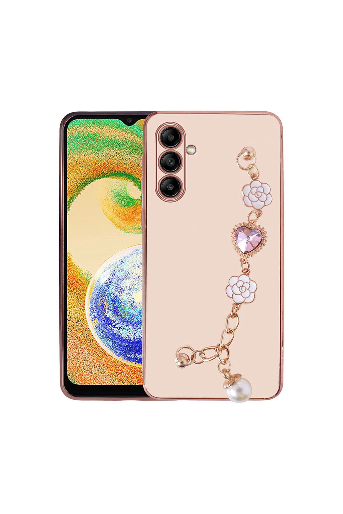 Galaxy A04S Kılıf El Tutamaçlı Kamera Korumalı BSAY Taka Silikon Kapak - Pembe Pembe