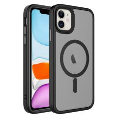 iPhone 11 Kılıf Mat Arka Yüzey Wireless Şarj Özellikli Zore Flet M-safe Kılıf Titanyum