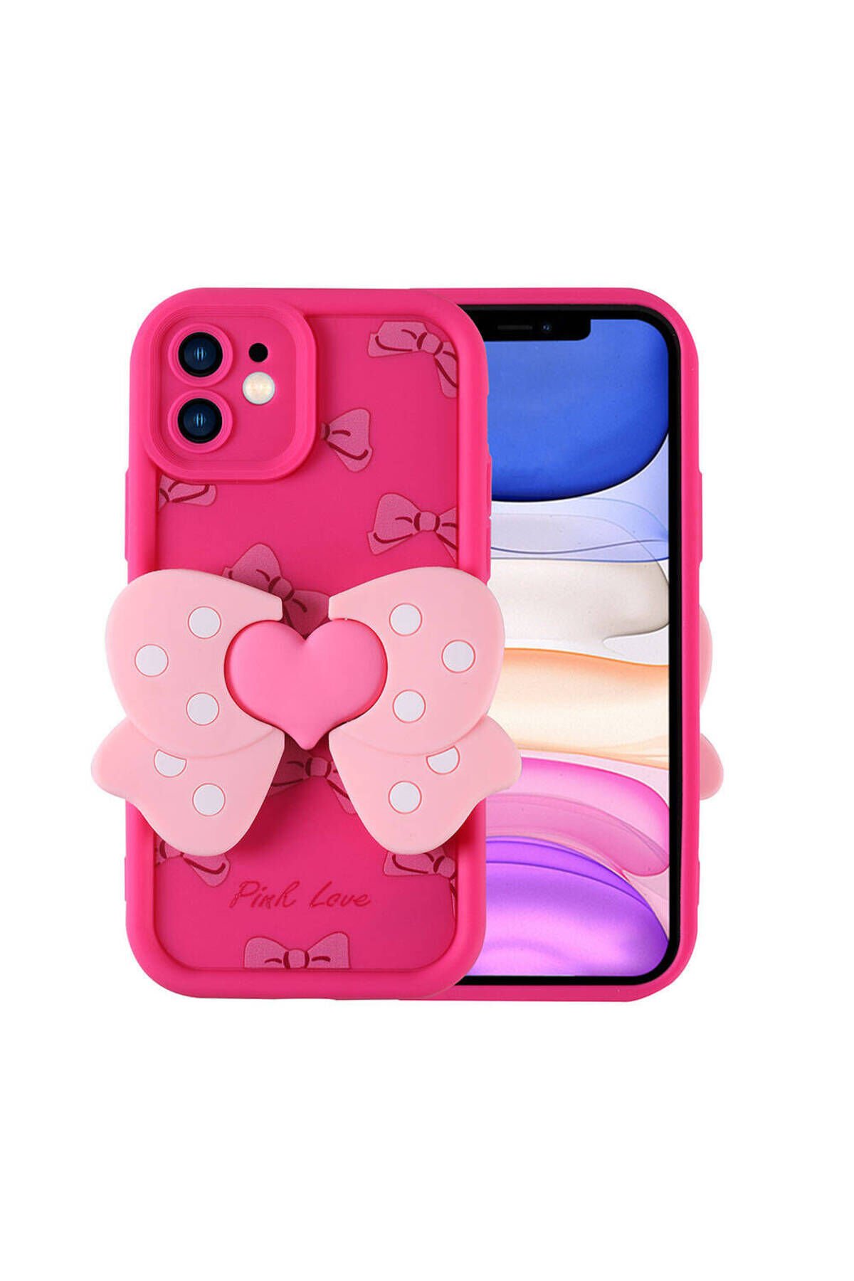 iPhone 11 Kılıf Kamera Korumalı Figür Tasarımlı BSAY Kapya Kapak-Pembe Koyu Pembe Koyu