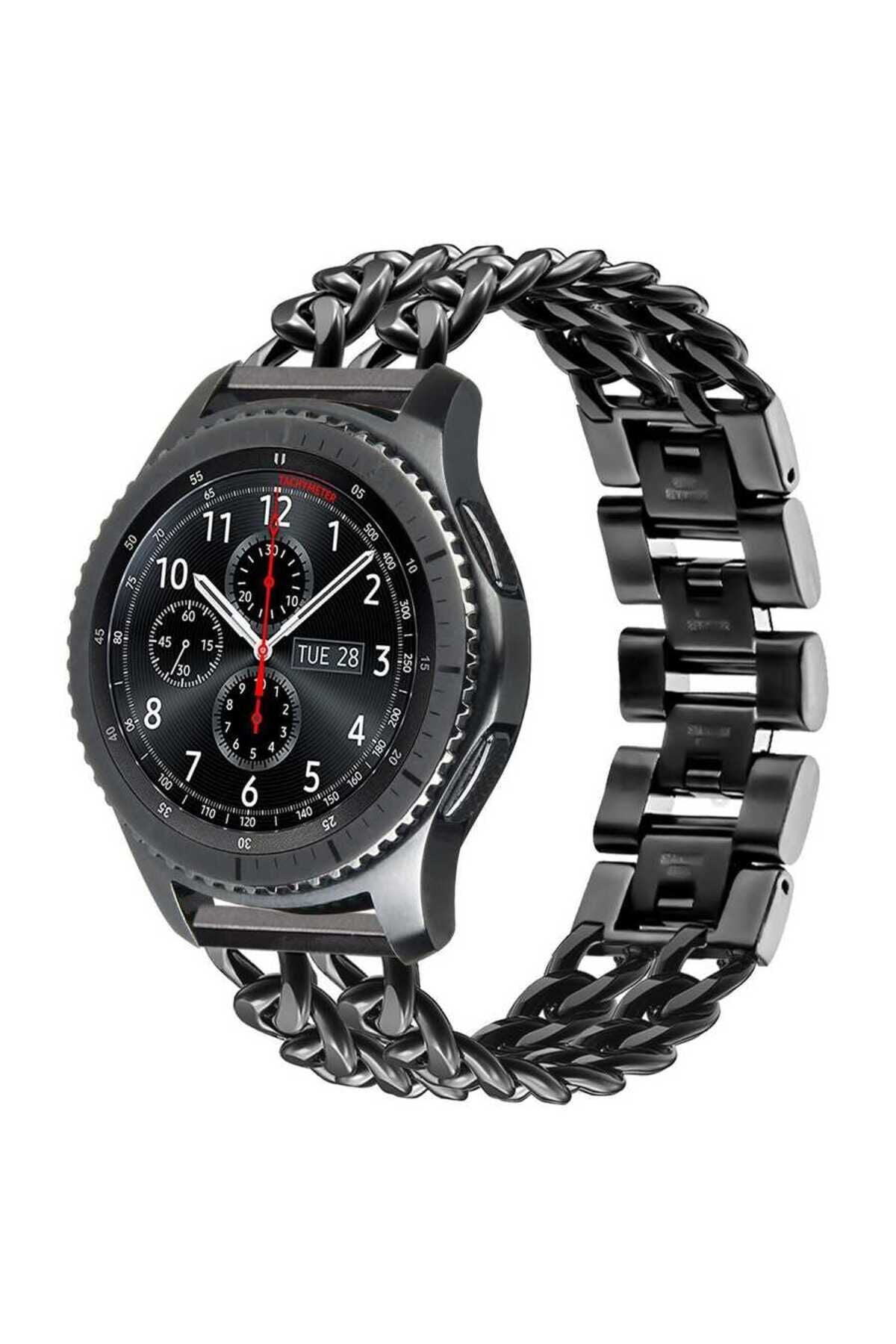 Gear S3 (22mm) Uyumlu KRD-17 Metal BSAY Kordon-Gümüş Siyah