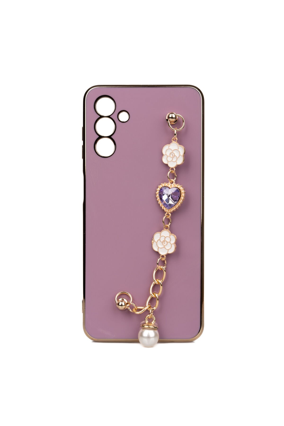 Galaxy A04S Kılıf El Tutamaçlı Kamera Korumalı BSAY Taka Silikon Kapak - Pembe Mor