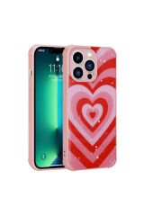 iPhone 13 Pro Uyumlu Simli Desenli Kamera Korumalı Parlak BSAY Popy Kılıf-Çiçek Kalp