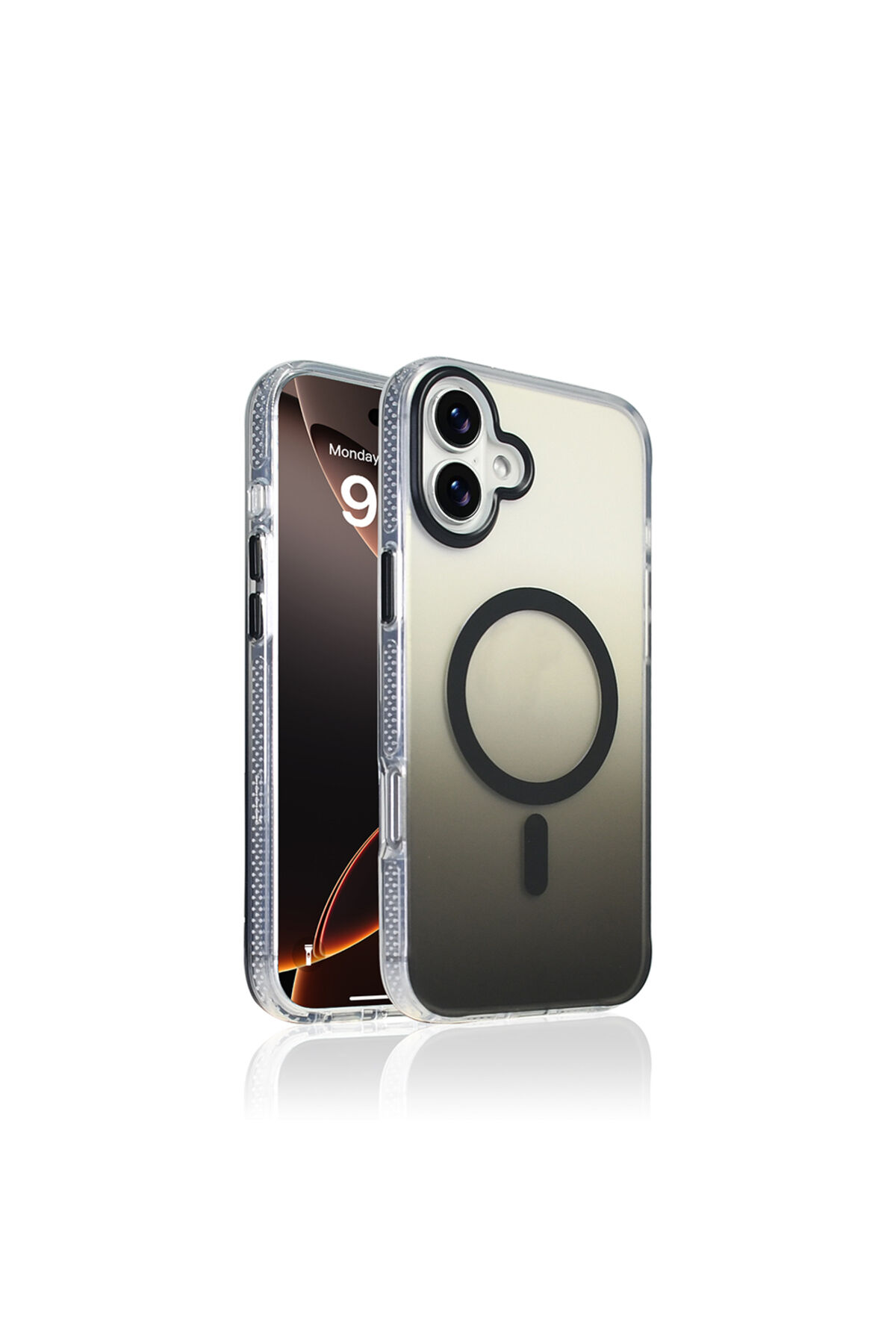 iPhone 16 Plus Kılıf M-safe Şarj Özellikli Transparan Renk Geçişli Zore Toros Kapak - Mavi Siyah