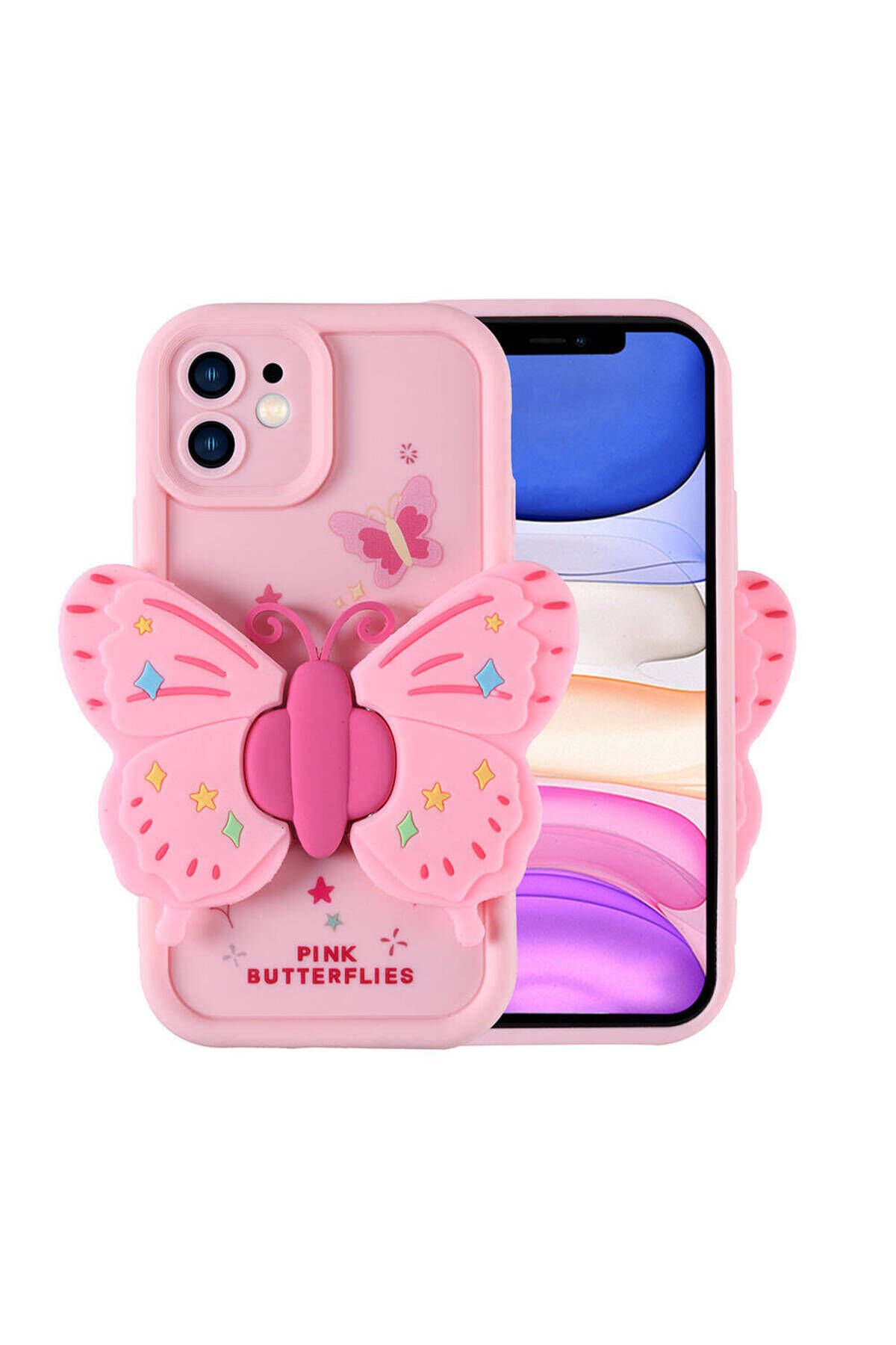 iPhone 11 Kılıf Kamera Korumalı Figür Tasarımlı BSAY Kapya Kapak-Pembe Koyu Pembe Açık