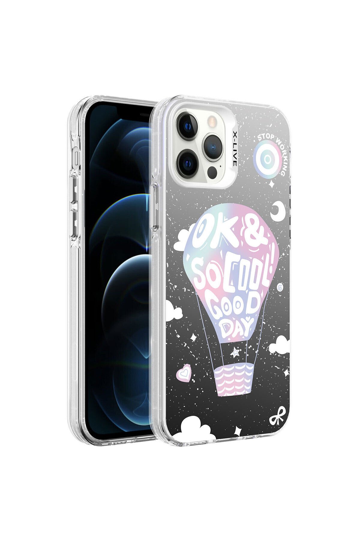 iPhone 12 Pro Max Uyumlu Desenli BSAY Silver Sert Kılıf-Mottolar Balon