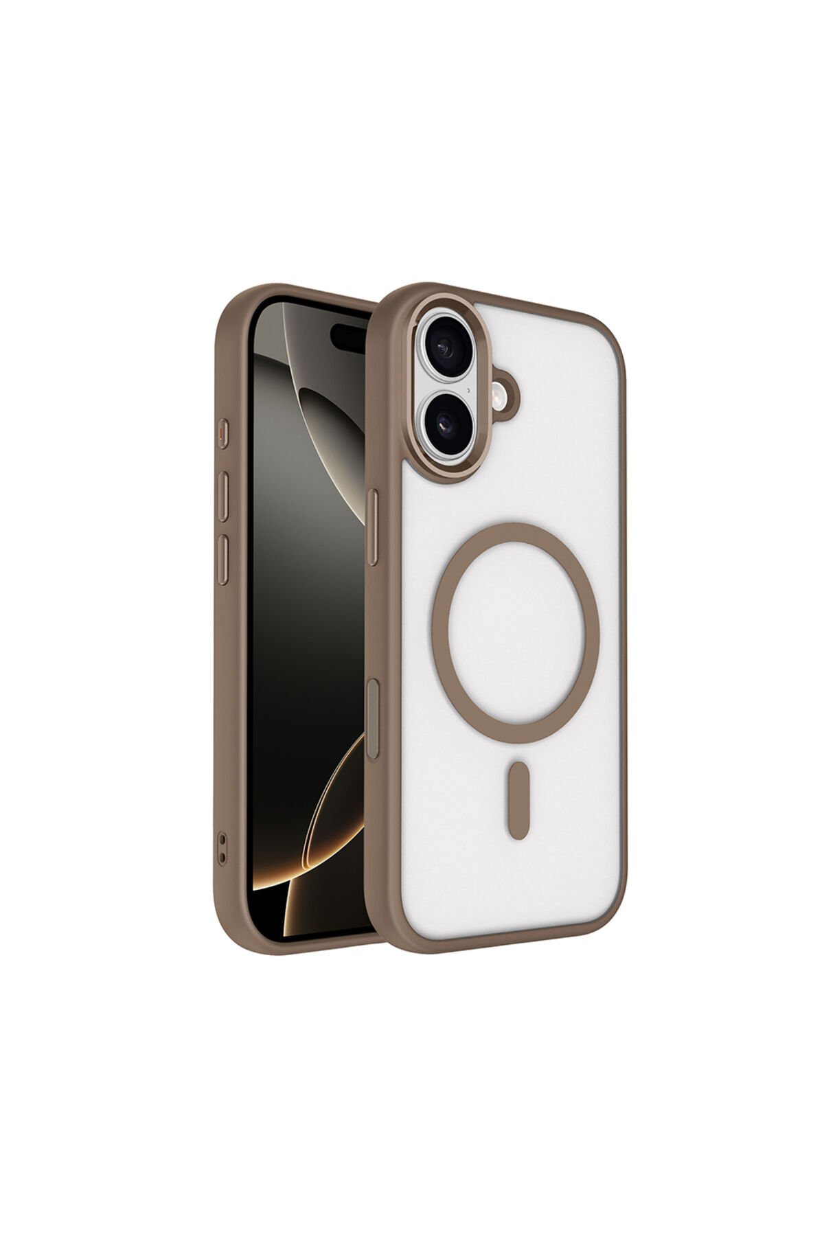 iPhone 17 Kılıf Wireless Şarj Özellikli ZPRB Krom M-safe Silikon Kapak - Desert Gold