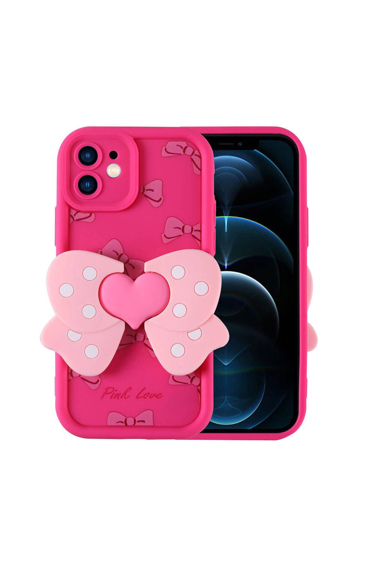 iPhone 12 Kılıf Kamera Korumalı Figür Tasarımlı BSAY Kapya Kapak-Pembe Koyu Pembe Koyu