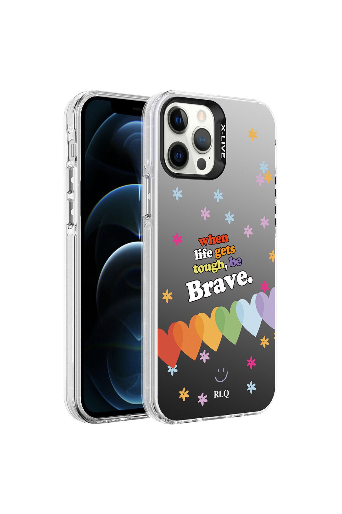 iPhone 12 Pro Max Uyumlu Desenli BSAY Silver Sert Kılıf-Mottolar Kalp