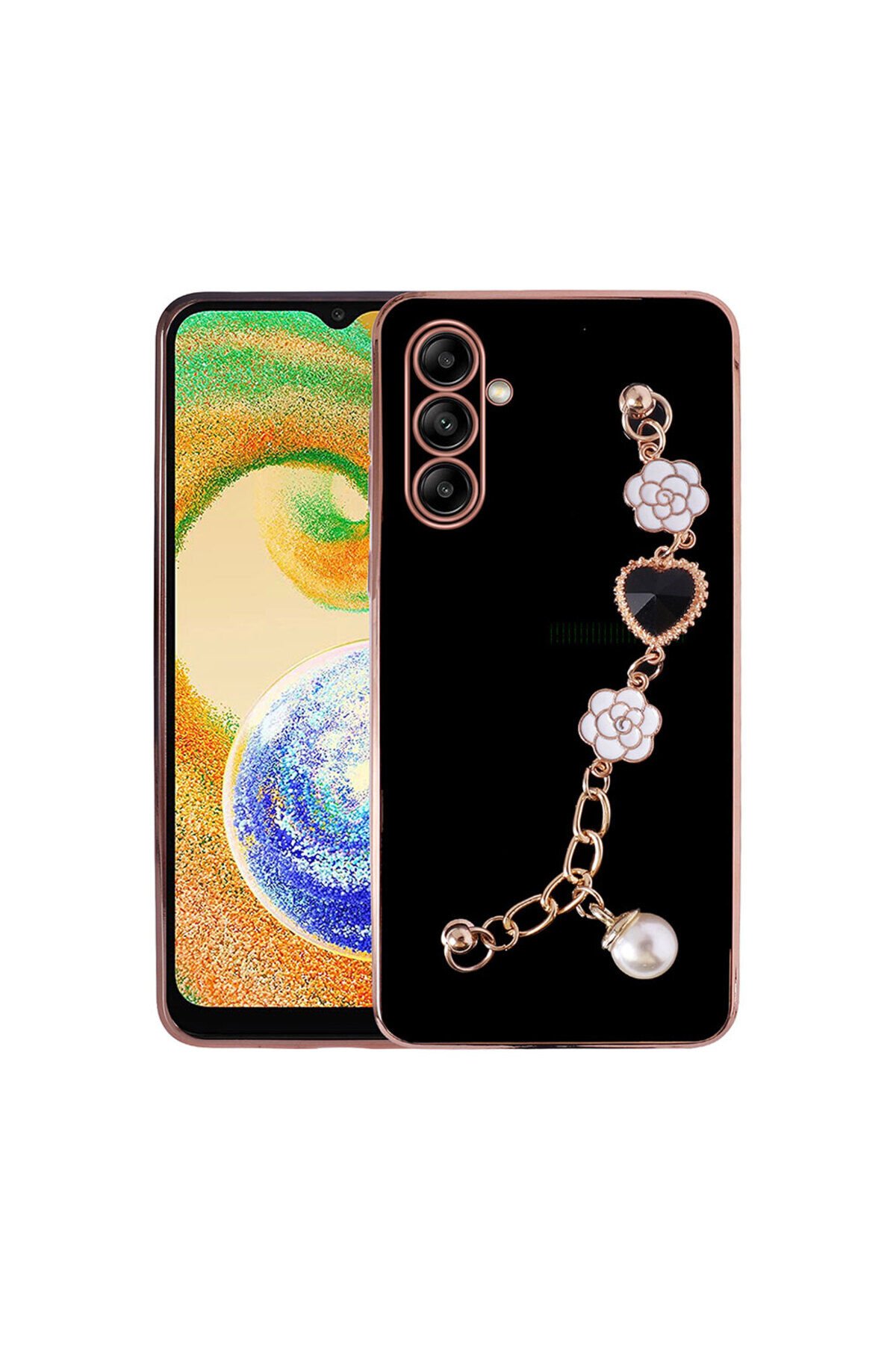 Galaxy A13 5G Kılıf El Tutamaçlı Kamera Korumalı BSAY Taka Silikon Kapak - Siyah Pembe