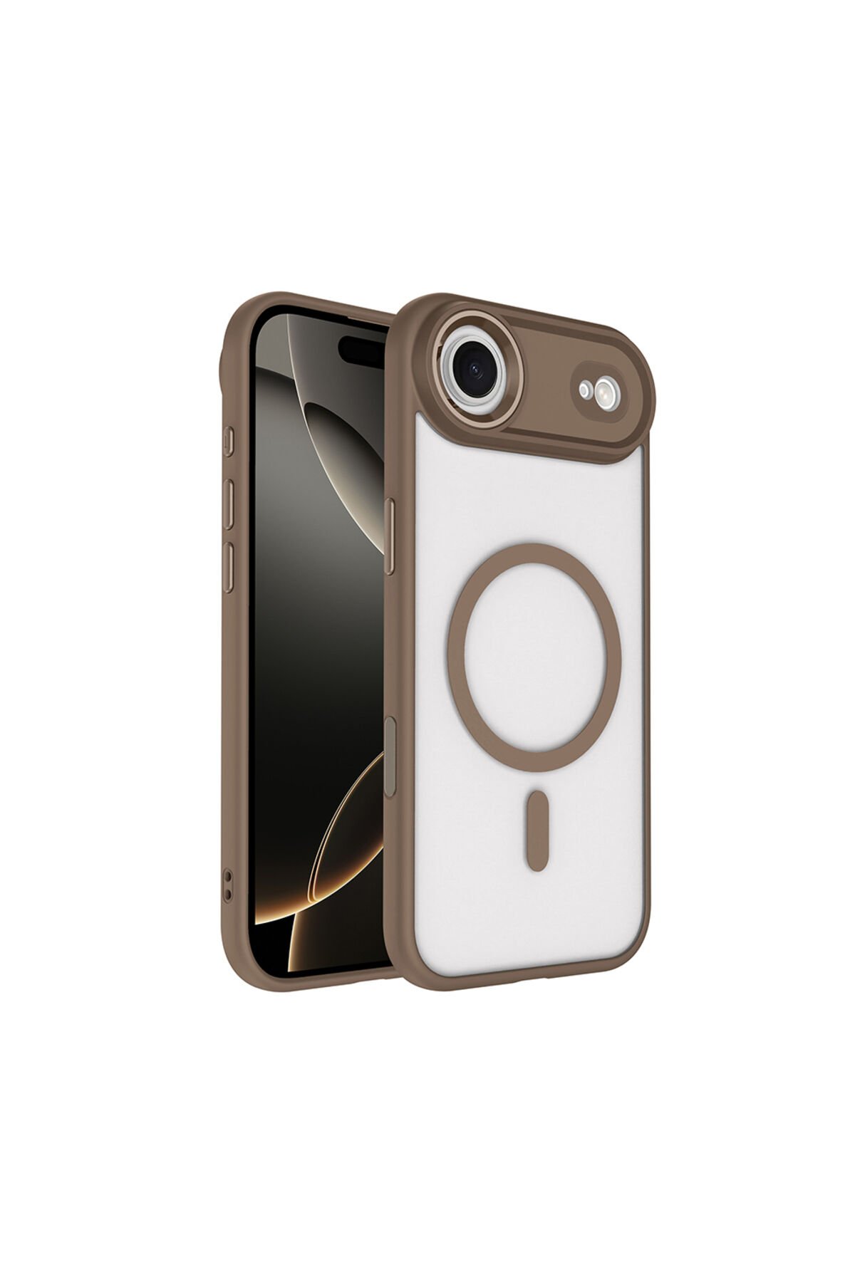 iPhone 17 Air Kılıf Wireless Şarj Özellikli Zore Krom M-safe Silikon Kapak - Desert Gold