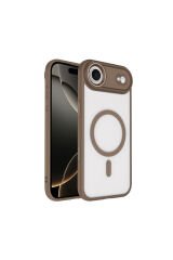 iPhone 17 Air Kılıf Wireless Şarj Özellikli Zore Krom M-safe Silikon Kapak - Desert Gold