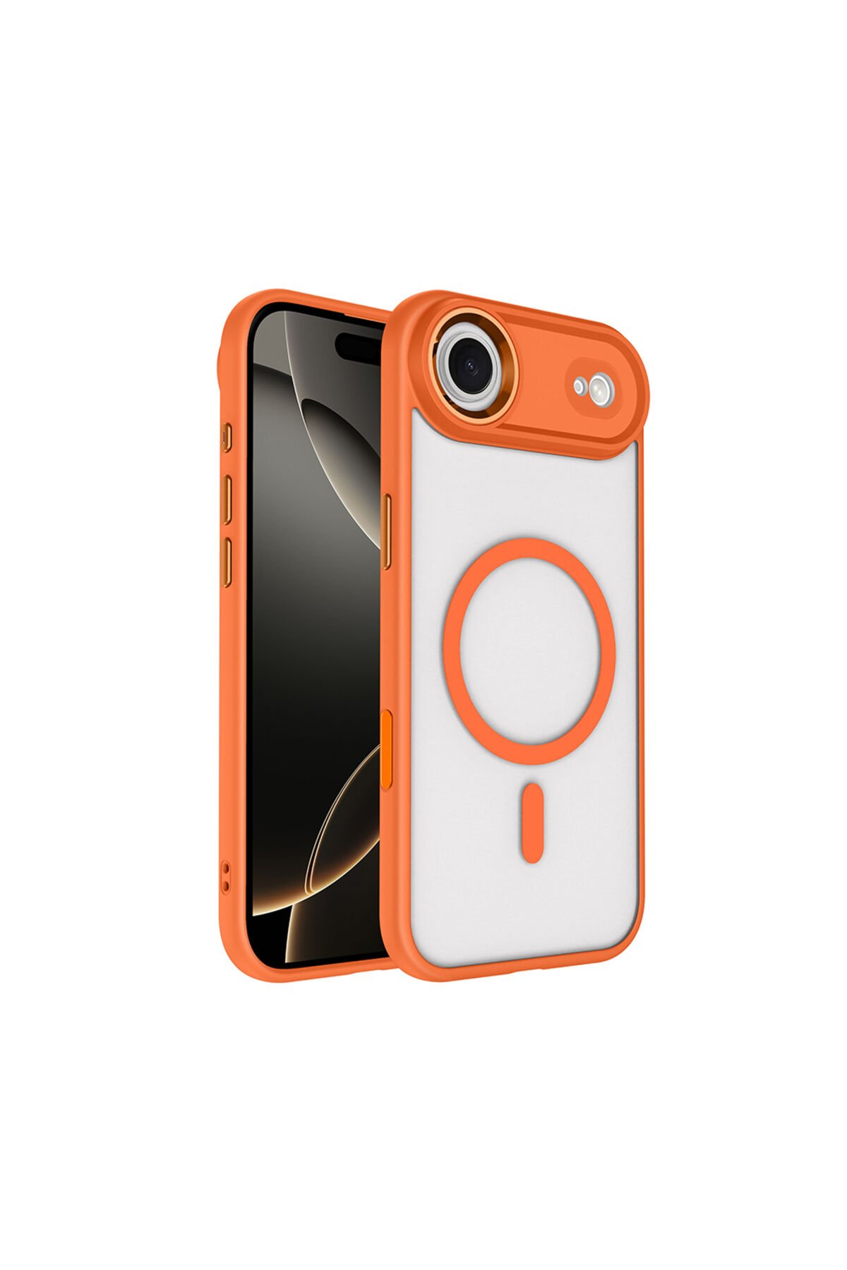 iPhone 17 Air Kılıf Wireless Şarj Özellikli GZST Krom M-safe Silikon Kapak - Turuncu