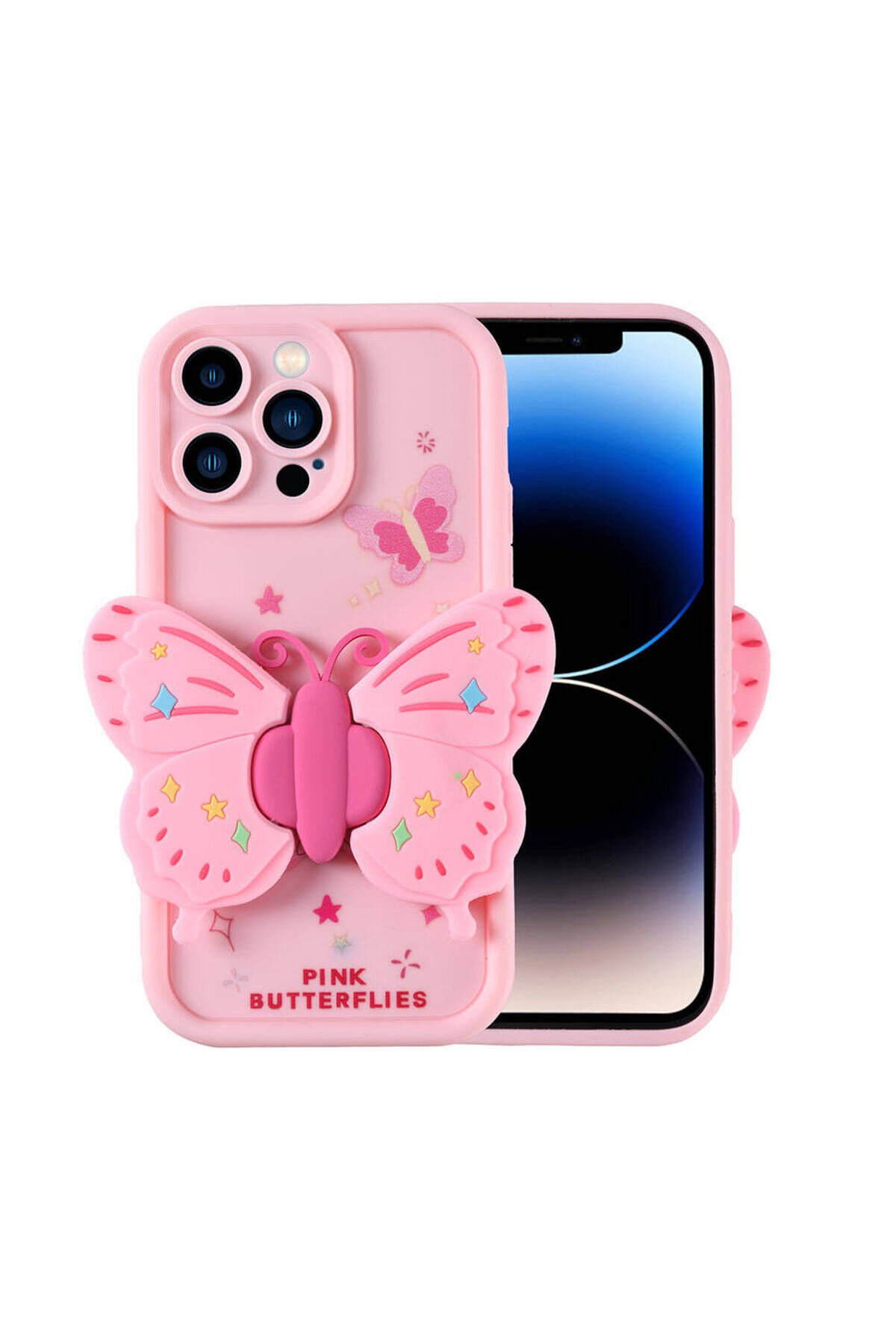 iPhone 14 Pro Kılıf Kamera Korumalı Figür Tasarımlı BSAY Kapya Kapak-Pembe Açık Pembe Açık