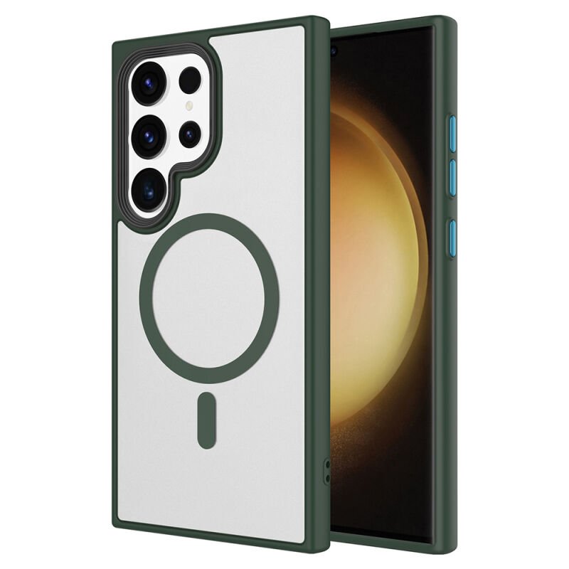 Galaxy S23 Ultra Kılıf Mat Arka Yüzey Wireless Şarj Özellikli Zore Flet M-safe Kılıf Lacivert