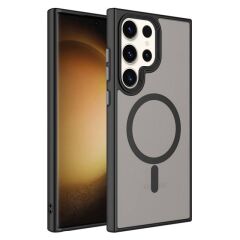 Galaxy S23 Ultra Kılıf Mat Arka Yüzey Wireless Şarj Özellikli Zore Flet M-safe Kılıf Lacivert