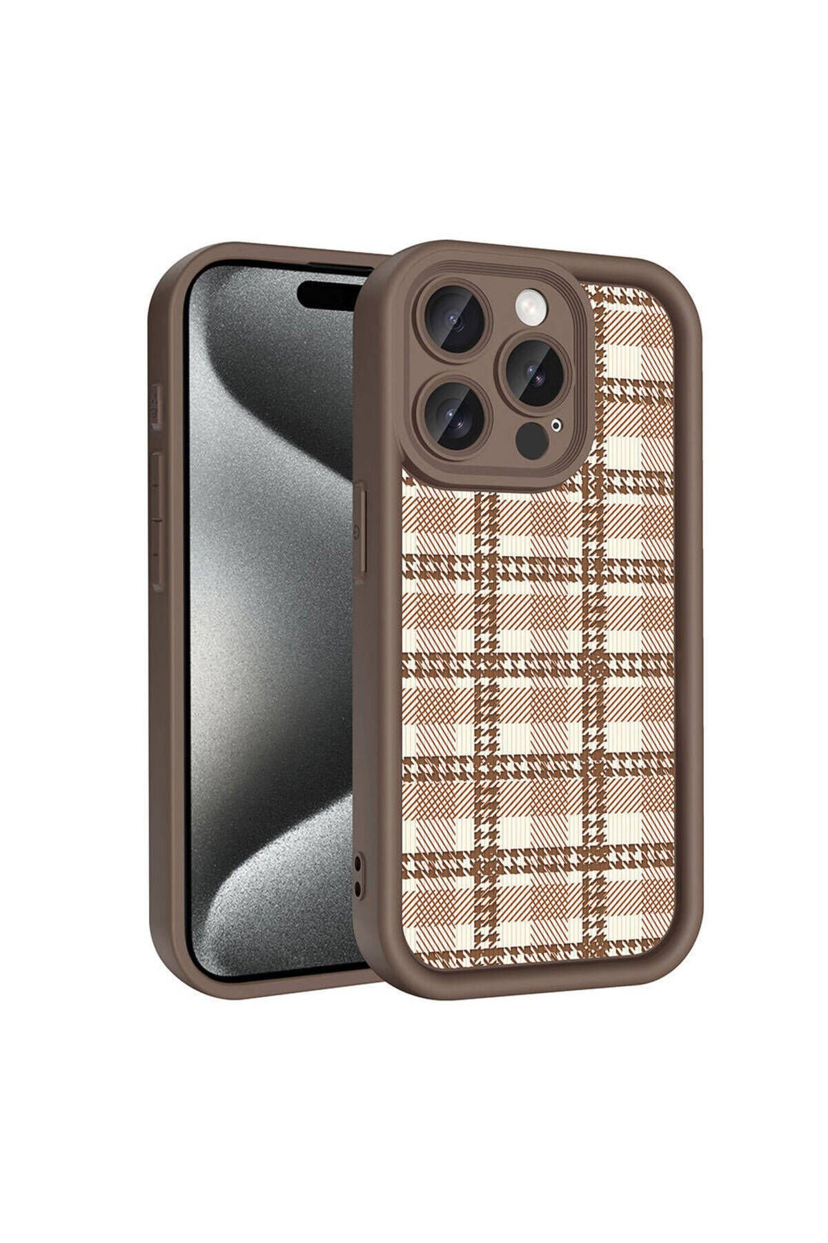 iPhone 15 Pro Max Kılıf Kamera Korumalı Baskılı Arka Yüzey BSAY Klas Kapak - Beyaz Koyu Kahve