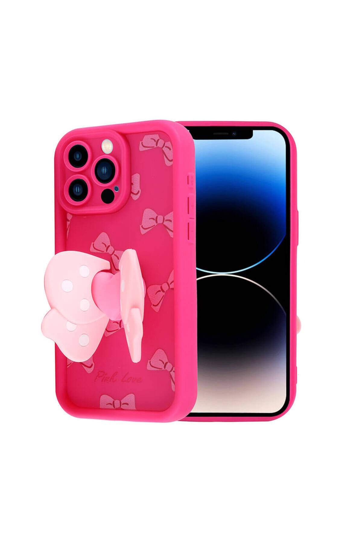 iPhone 14 Pro Kılıf Kamera Korumalı Figür Tasarımlı BSAY Kapya Kapak-Pembe Açık Koyu Kahve