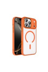 iPhone 17 Pro Kılıf Wireless Şarj Özellikli Krom M-safe Silikon Kapak - Turuncu