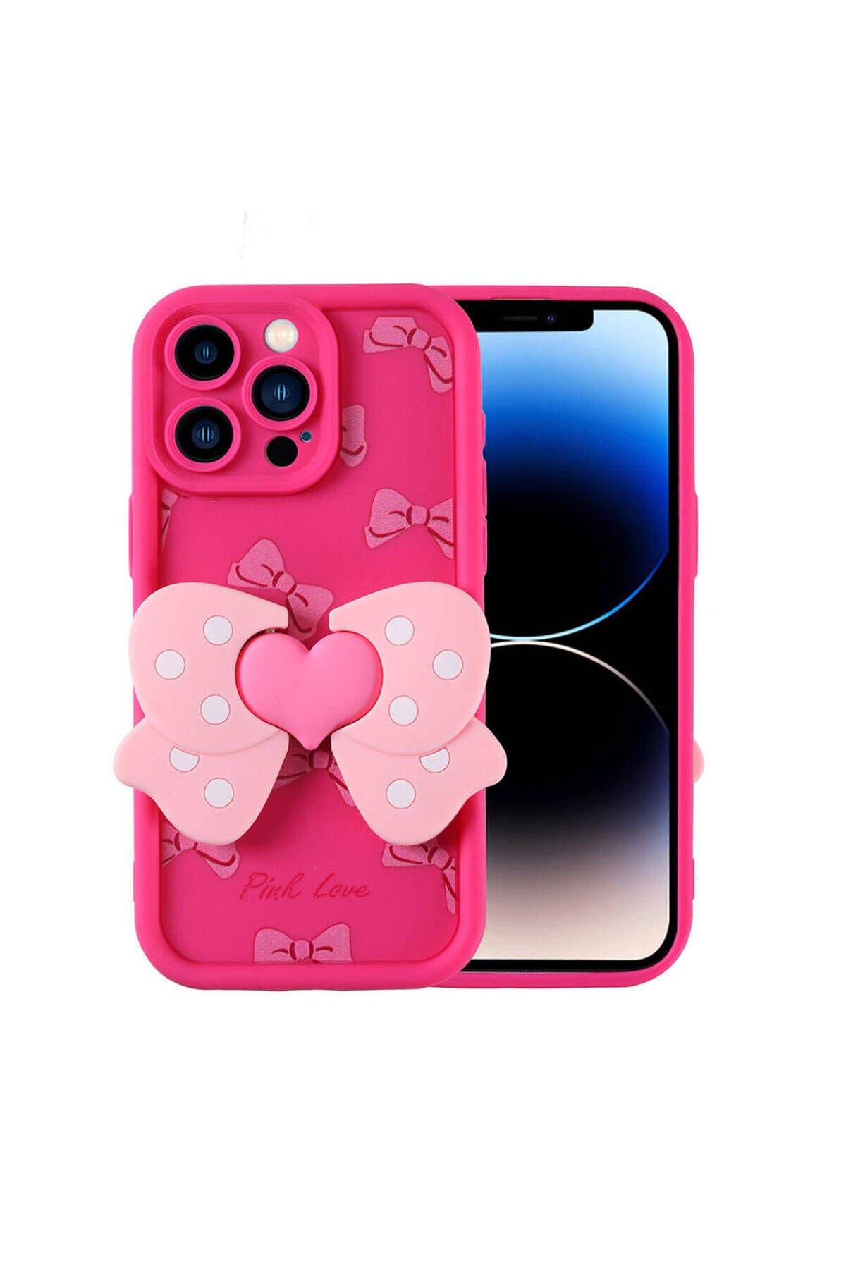 iPhone 14 Pro Kılıf Kamera Korumalı Figür Tasarımlı BSAY Kapya Kapak-Pembe Açık Pembe Koyu