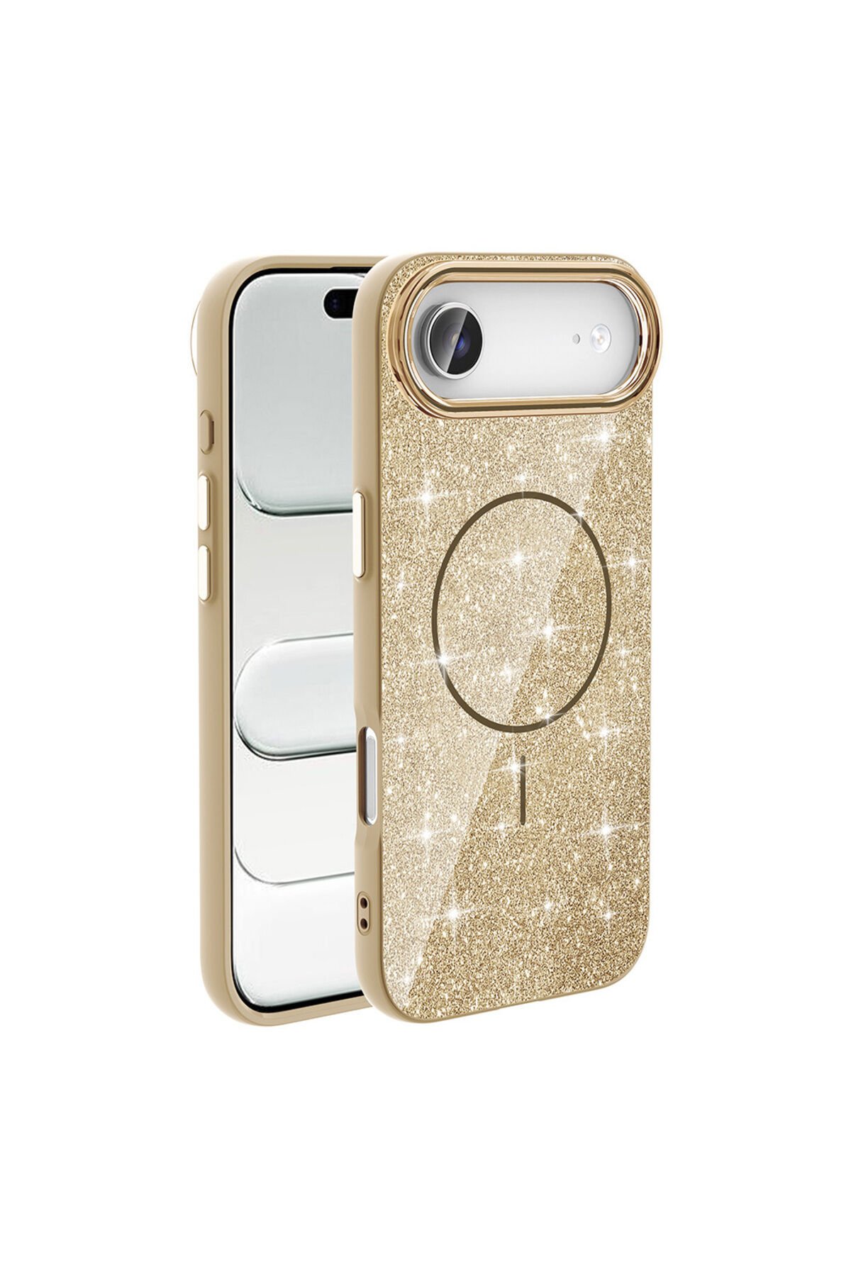 iPhone 17 Air Kılıf M-safe Şarj Özellikli Parlayan Simli ZPRB Okso Kapak - Gold Altın