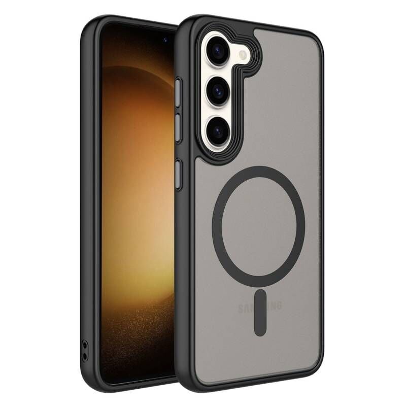 Galaxy S23 Plus Kılıf Mat Arka Yüzey Wireless Şarj Özellikli Zore Flet M-safe Kılıf Siyah