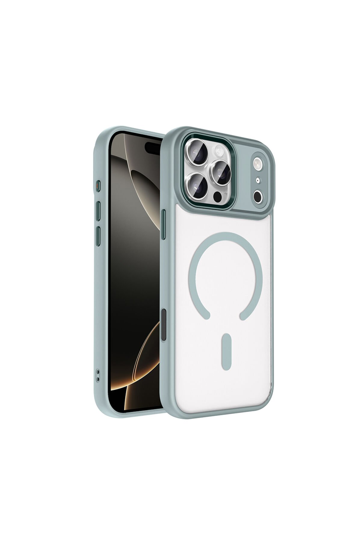 iPhone 17 Pro Kılıf Wireless Şarj Özellikli Krom M-safe Silikon Kapak - Gri