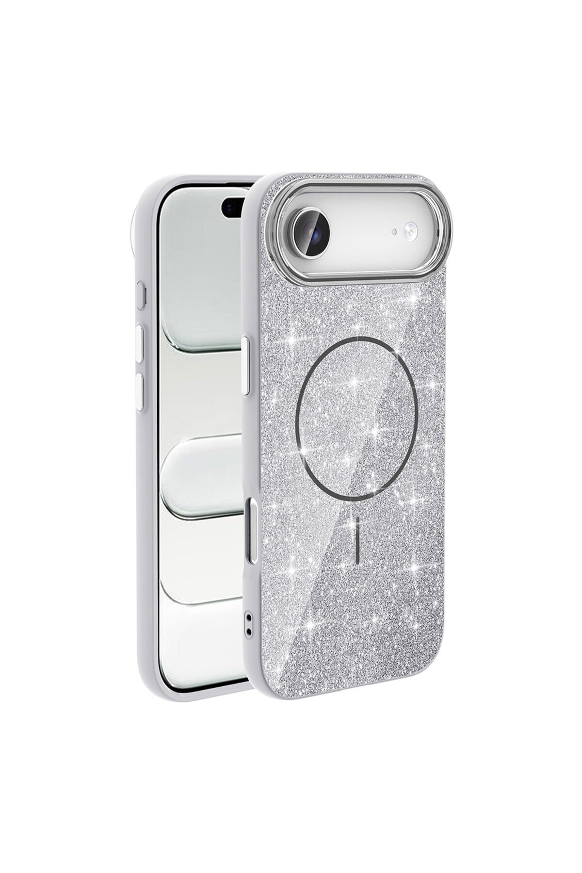 iPhone 17 Air Kılıf M-safe Şarj Özellikli Parlayan Simli ZPRB Okso Kapak - Gold Beyaz