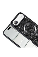 iPhone 17 Air Kılıf Pırlanta Tasarımlı M-safe Şarj Özellikli Zore Mozaik Silikon Kapak - Titanyum-Gr Gri