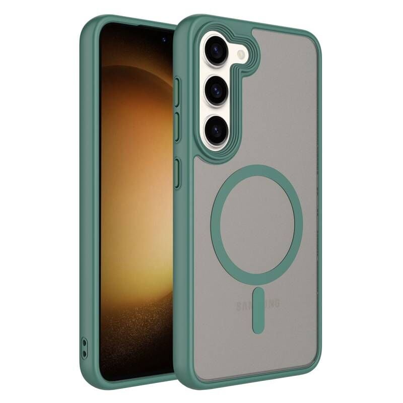 Galaxy S23 Plus Kılıf Mat Arka Yüzey Wireless Şarj Özellikli Zore Flet M-safe Kılıf Yeşil