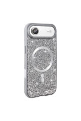 iPhone 17 Air Kılıf Pırlanta Tasarımlı M-safe Şarj Özellikli Zore Mozaik Silikon Kapak - Titanyum-Gr Siyah