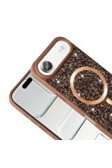 iPhone 17 Air Kılıf Pırlanta Tasarımlı M-safe Şarj Özellikli Zore Mozaik Silikon Kapak - Titanyum-Gr Siyah