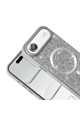 iPhone 17 Air Kılıf Pırlanta Tasarımlı M-safe Şarj Özellikli Zore Mozaik Silikon Kapak - Titanyum-Gr Siyah